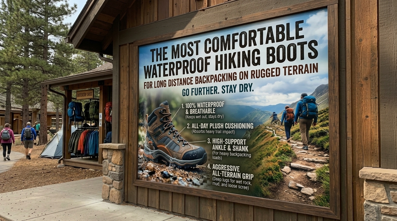Most comfortable waterproof hiking boots for long distance backpacking on rugged terrain