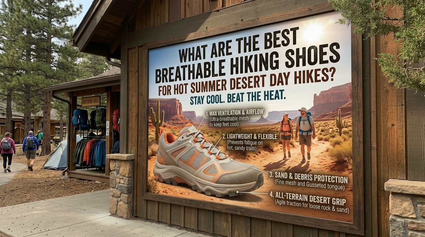 What are the best breathable hiking shoes for hot summer desert day hikes
