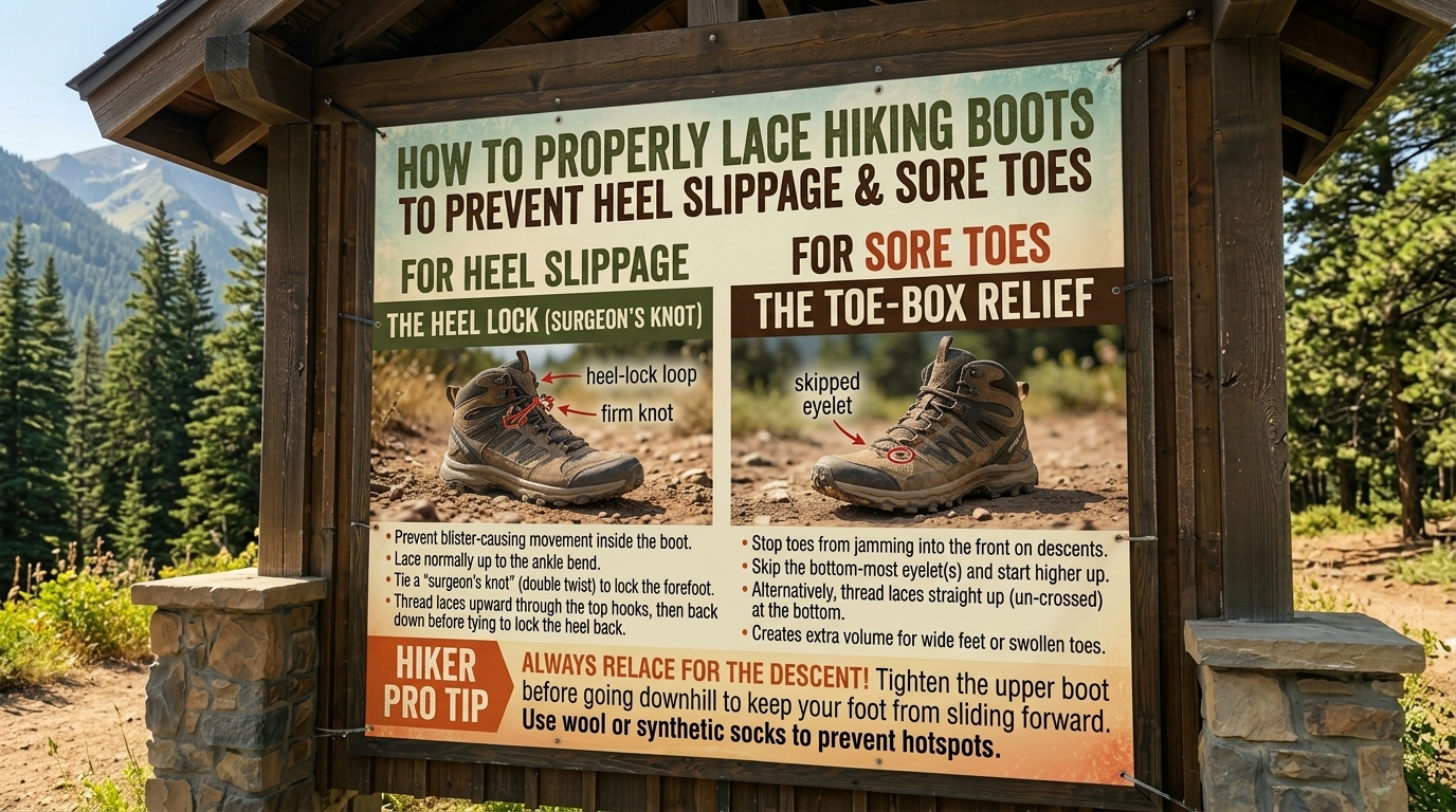 How to properly lace hiking boots to prevent heel slippage and sore toes