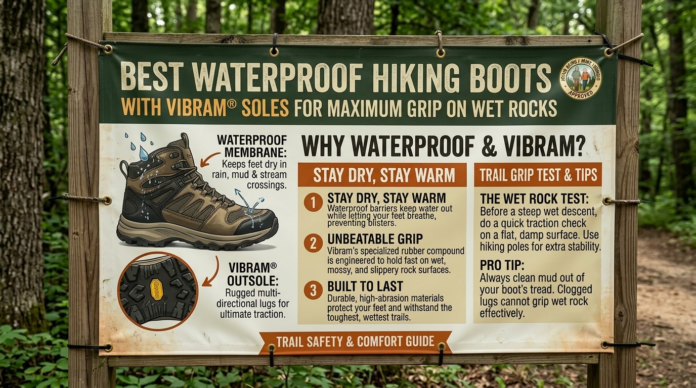 Best waterproof hiking boots with Vibram soles for maximum grip on wet rocks