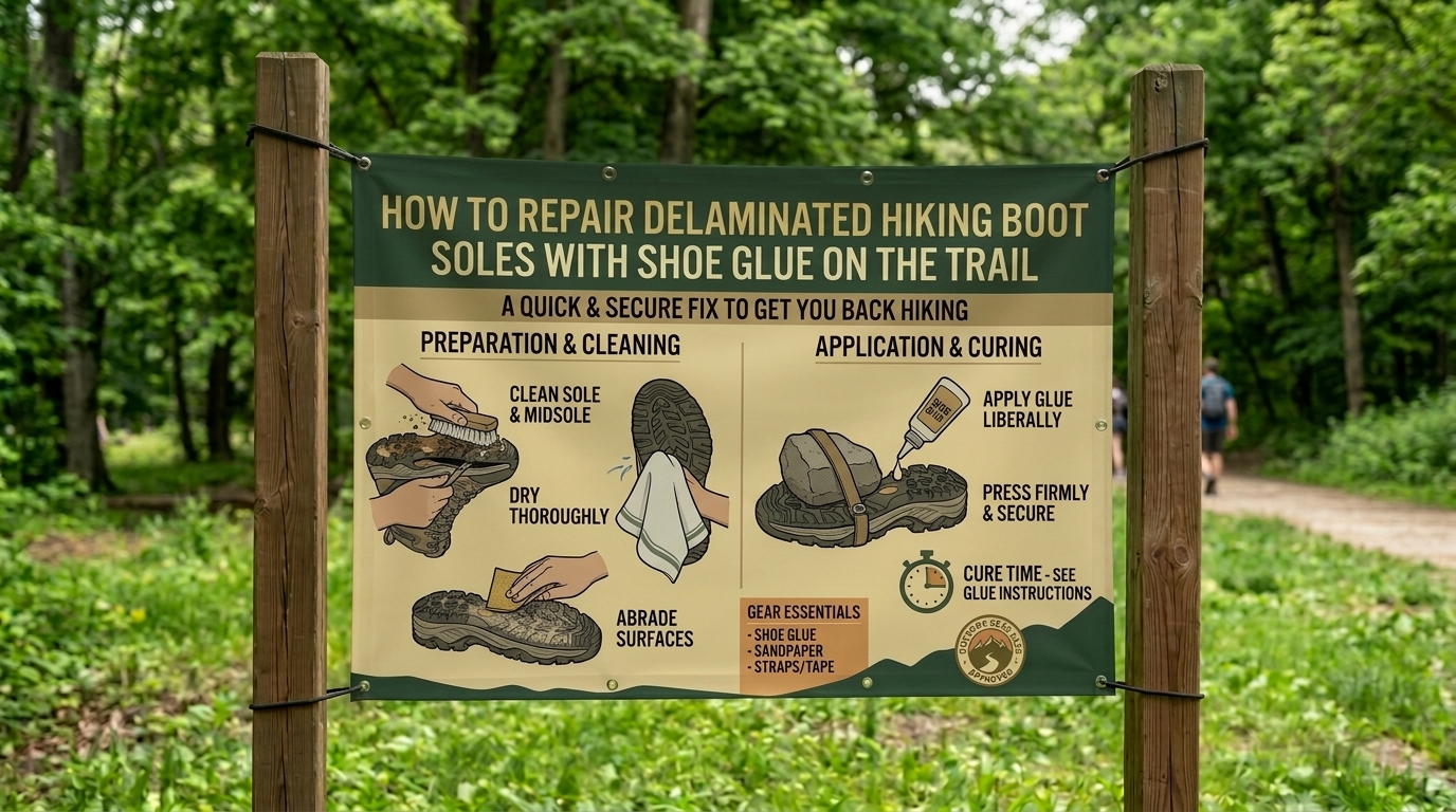 How to repair delaminated hiking boot soles with shoe glue on the trail